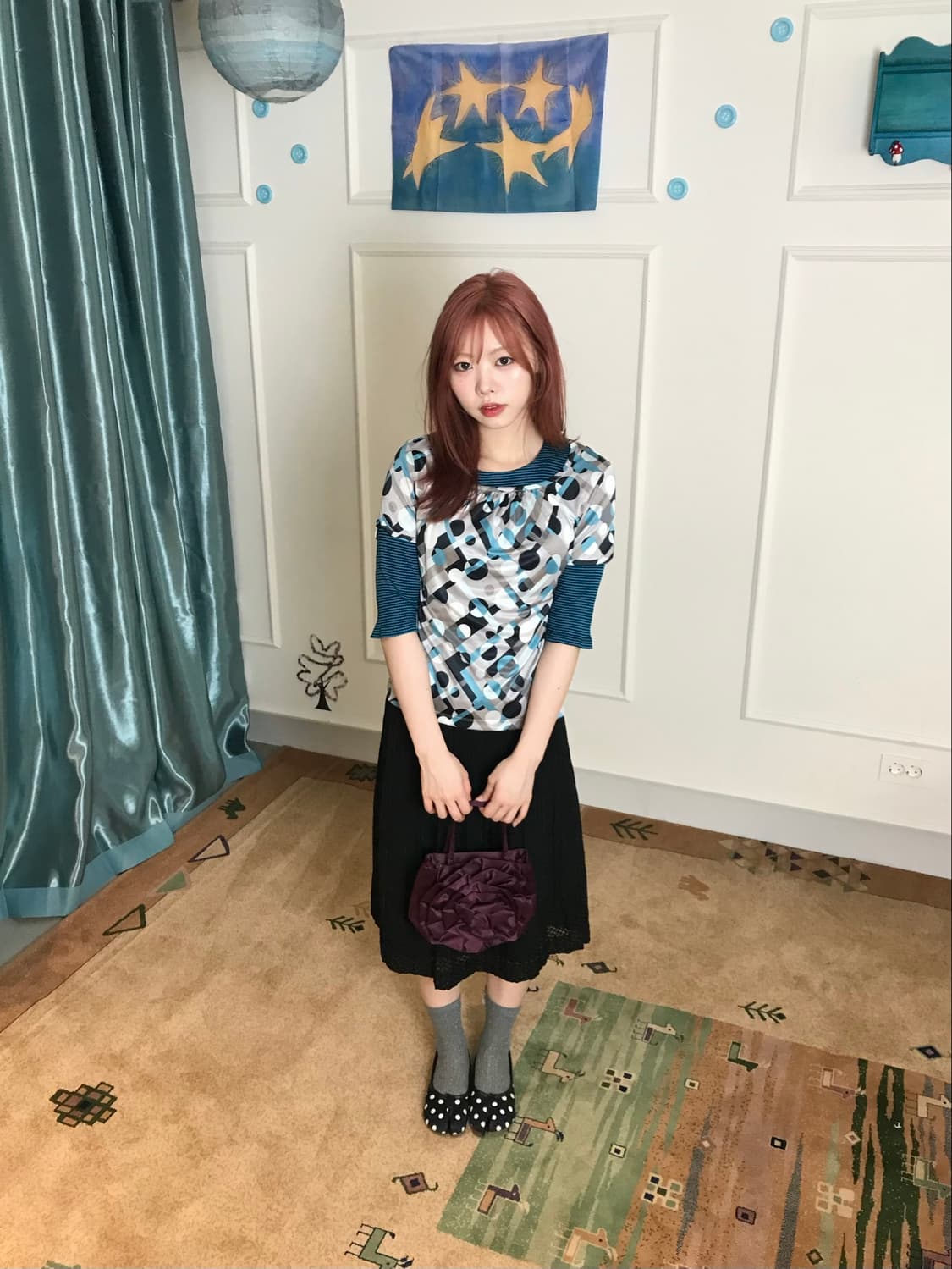 터키블루&스카이블루 상의와 블랙스커트로 세련됨 한 스푼••🩶🩵 상품이미지1
