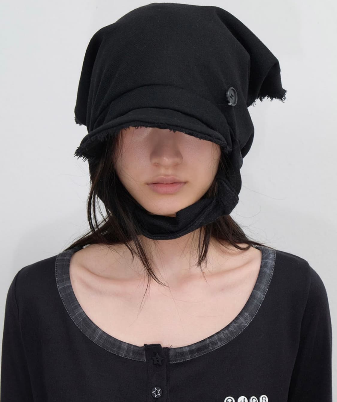 오호스 스카프 울 캡 모자 블랙 상품이미지2