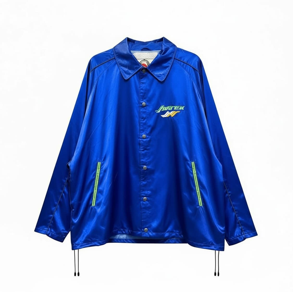 아비렉스 새틴 코치 자켓 스냅버튼 레터링 로고 밑단 스트링 디테일 블루 상품이미지1