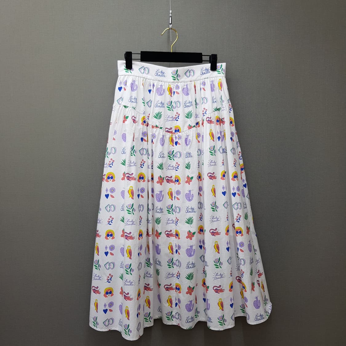 럭키슈에뜨 2022 컬러 프린트 코튼 롱 스커트 38사이즈 상품이미지4