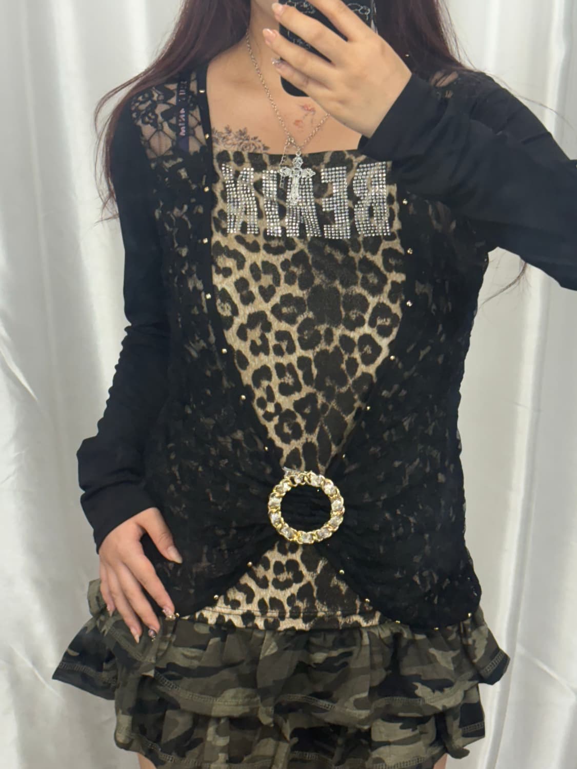 Lace leopard cubic Gyaru long sleeve 상품이미지1
