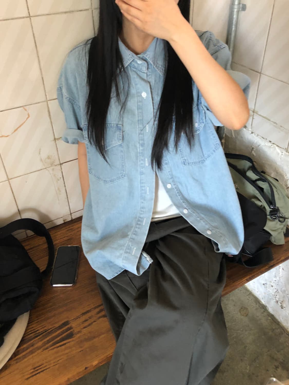 아워프 / 포티 데님 반팔 셔츠 남방 상품이미지3