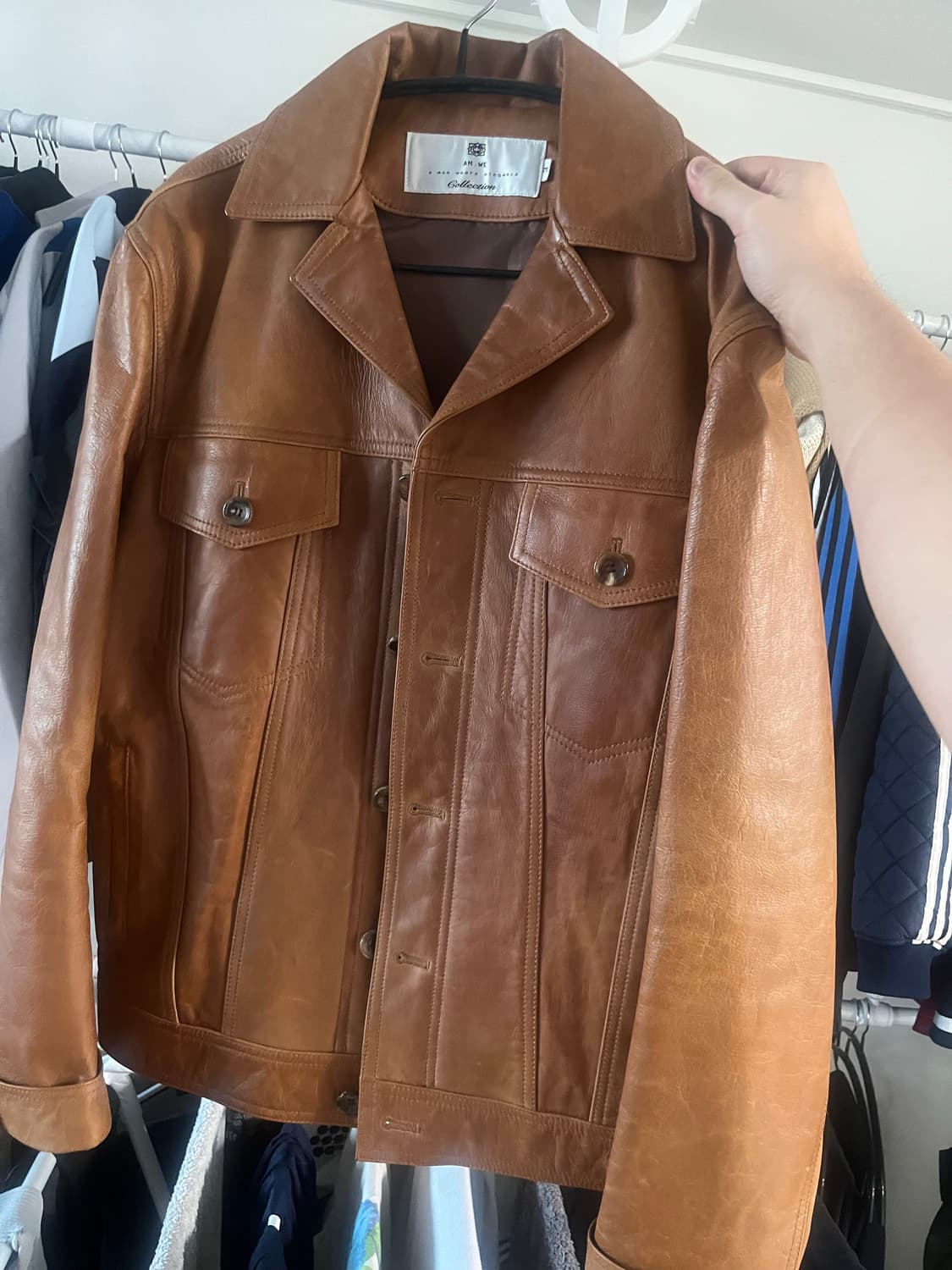 AM.WE 브라운 가죽 자켓 3사이즈 상품이미지1