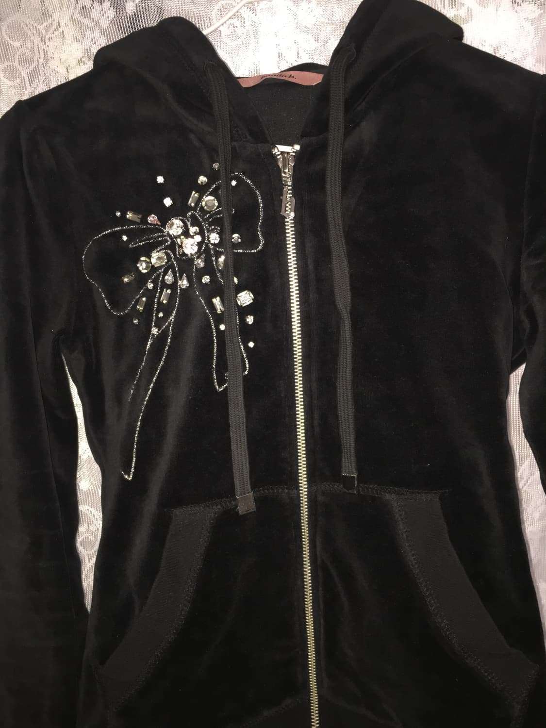 y2k 리본 큐빅 벨벳 후드집업 상품이미지4