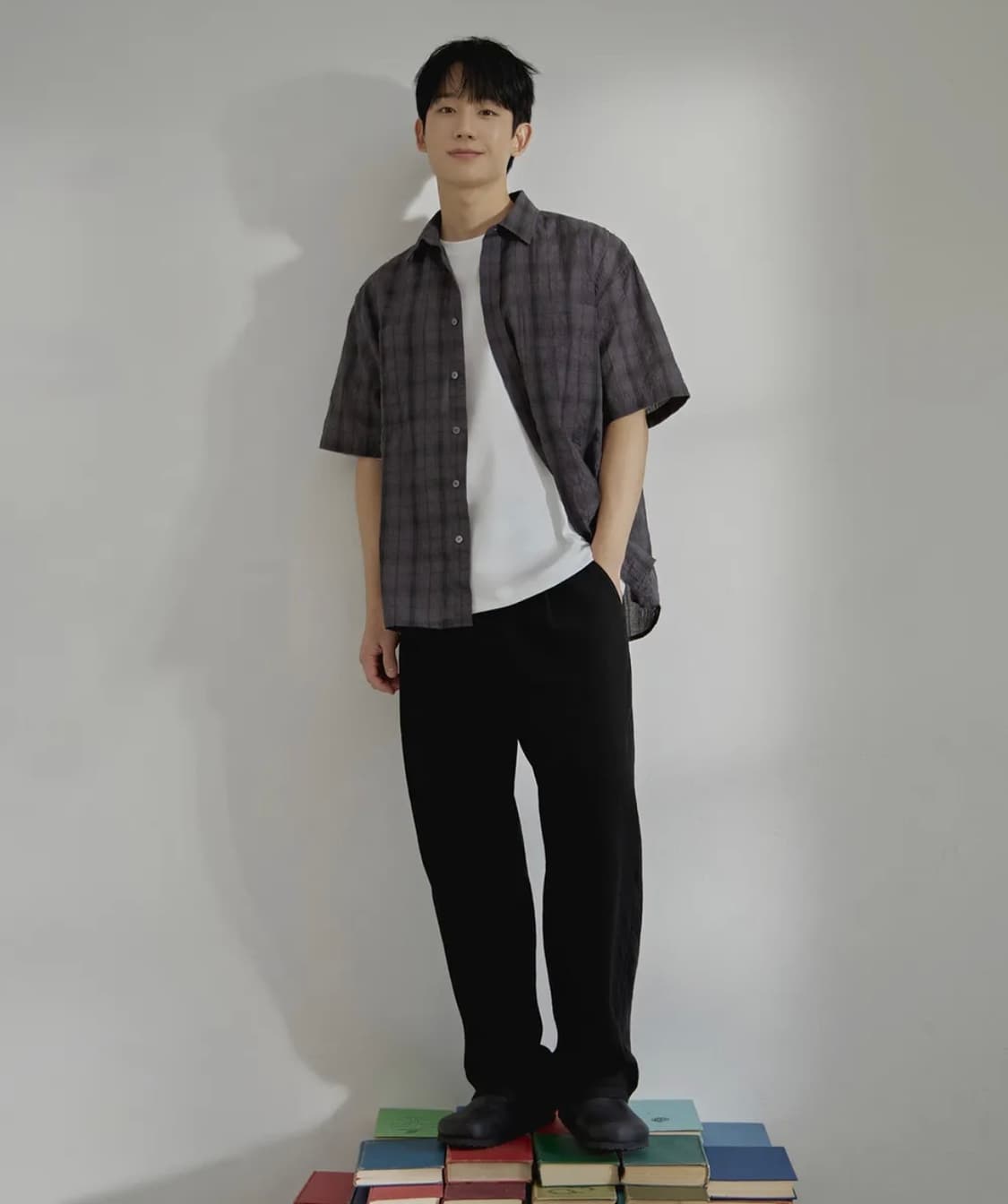 (100) 마인드브릿지 체크 오버핏 반팔 셔츠 다크그레이 판매 상품이미지2