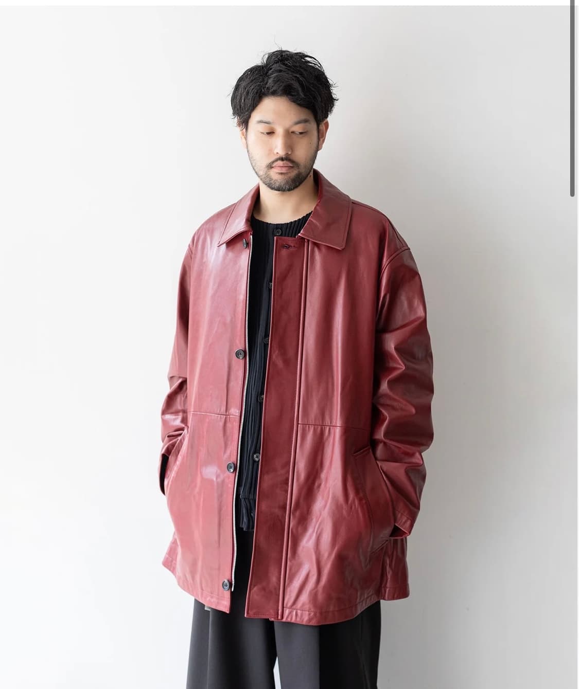 [L Size 체감] 슈타인 Stein 레더 카코트 자켓 고트스킨 레드 상품이미지1