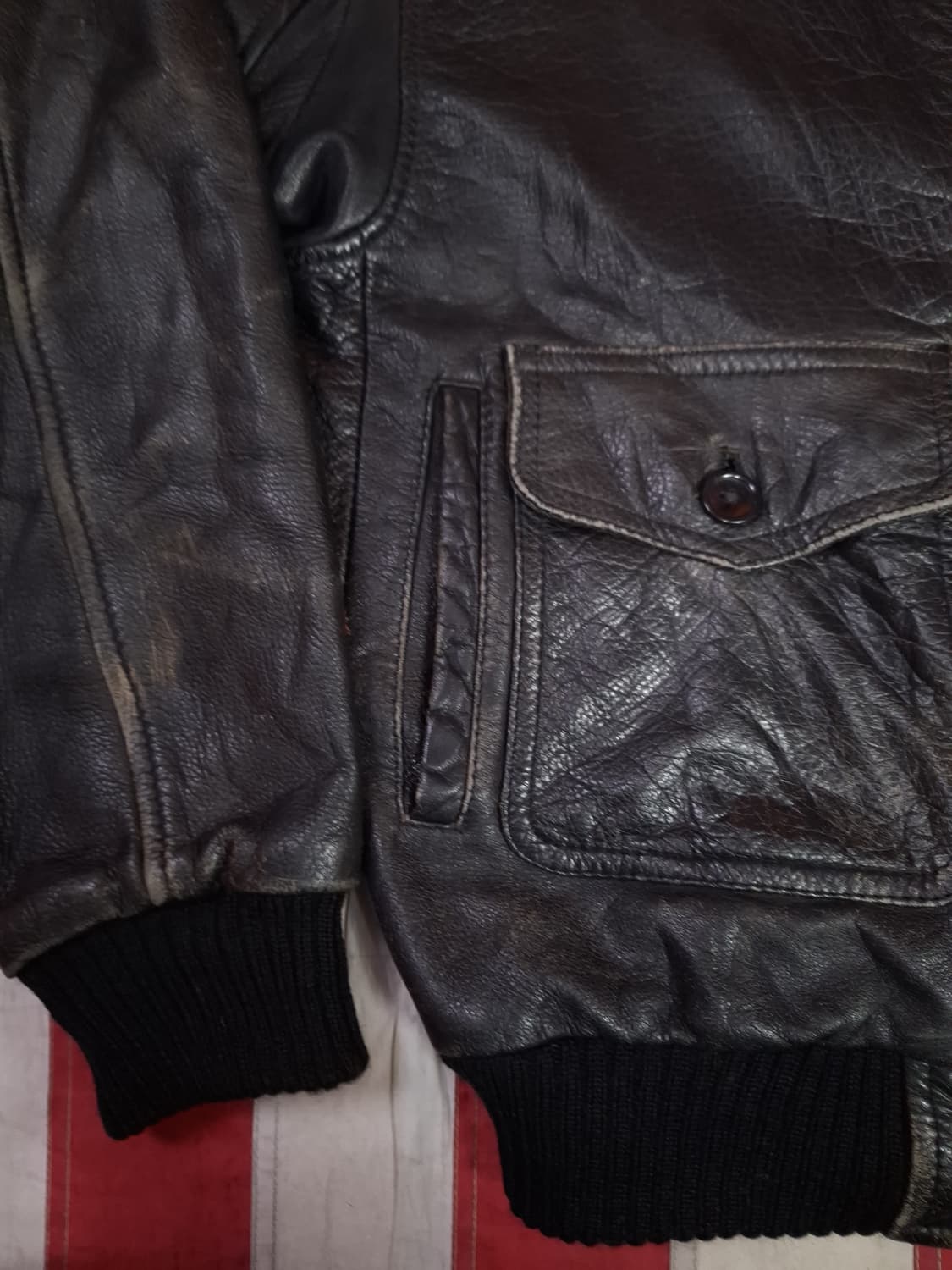 오리지날 90's 일본판 준 JUN 리얼레더 항공자켓 상품이미지7