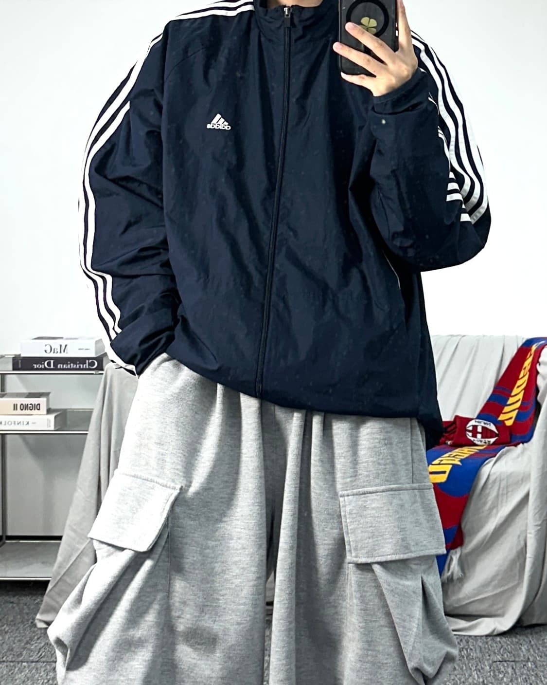 아디다스 네이비 삼선 바람막이 L 상품이미지3