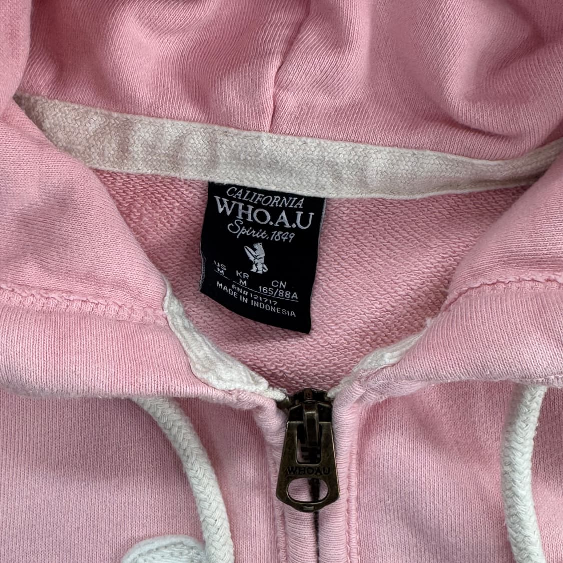 Who A U 후아유 스펠아웃 로고 라이트 핑크 후드집업 상품이미지5