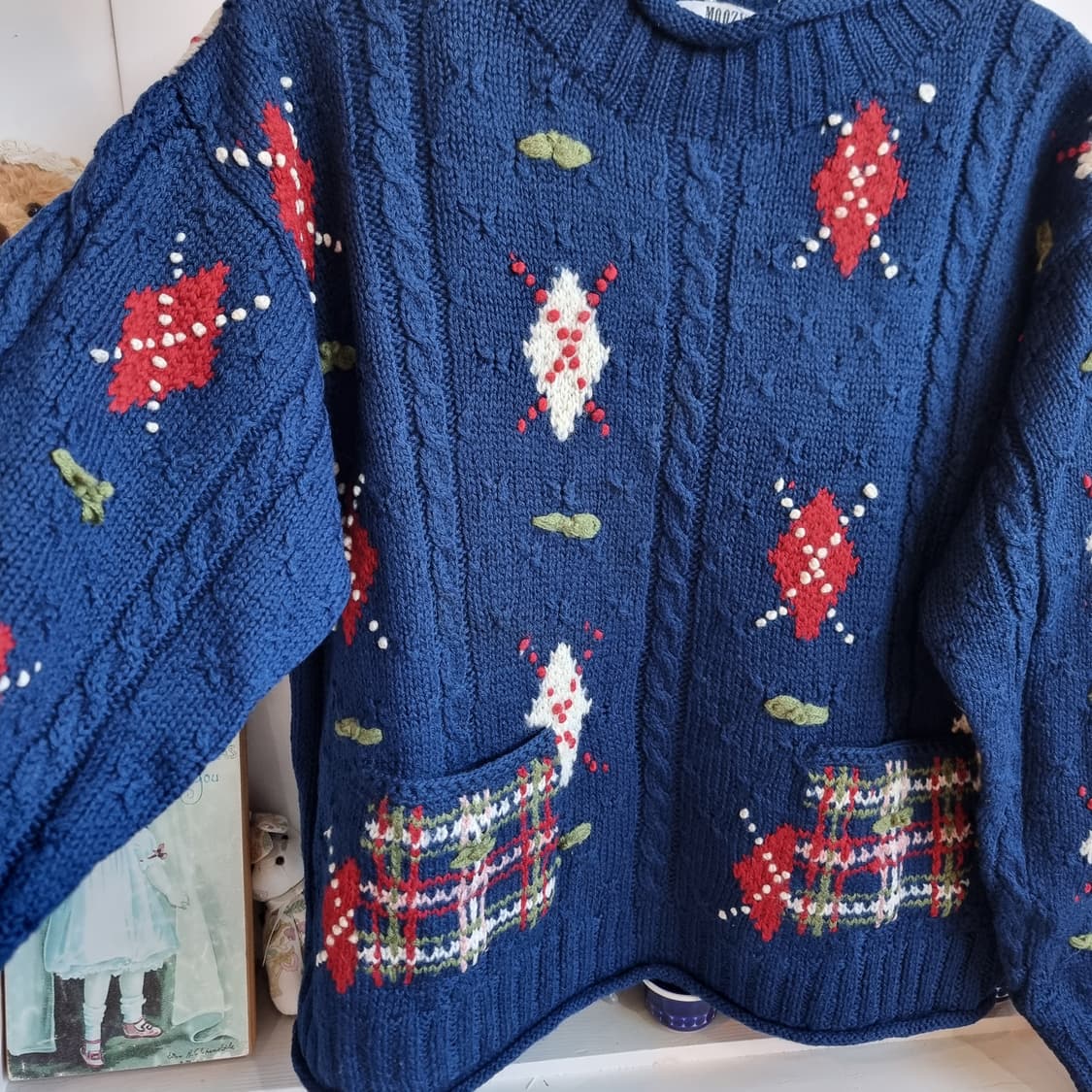 빈티지 니트  블루 체크포켓 상품이미지4