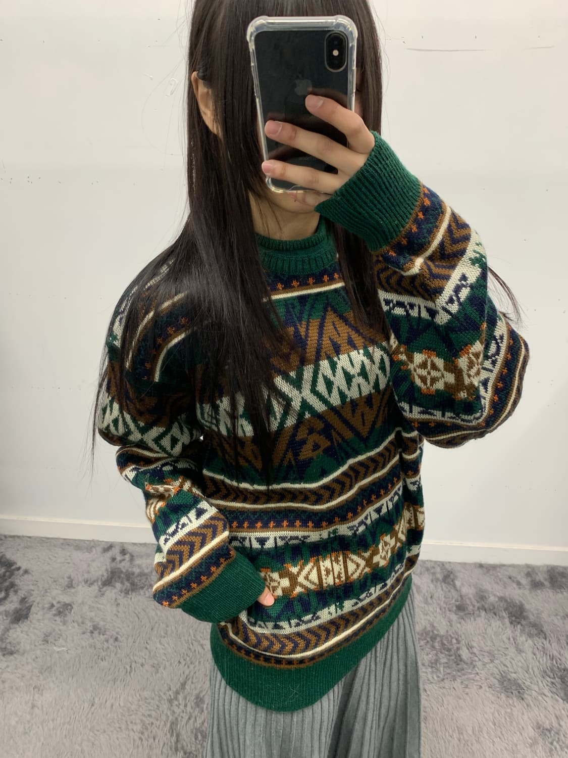 그린 패턴 니트 상품이미지2