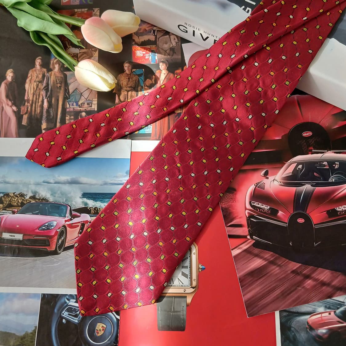 지방시 실크 레드 기하 패턴 넥타이 9.9cm A등급 A19220
 상품이미지3