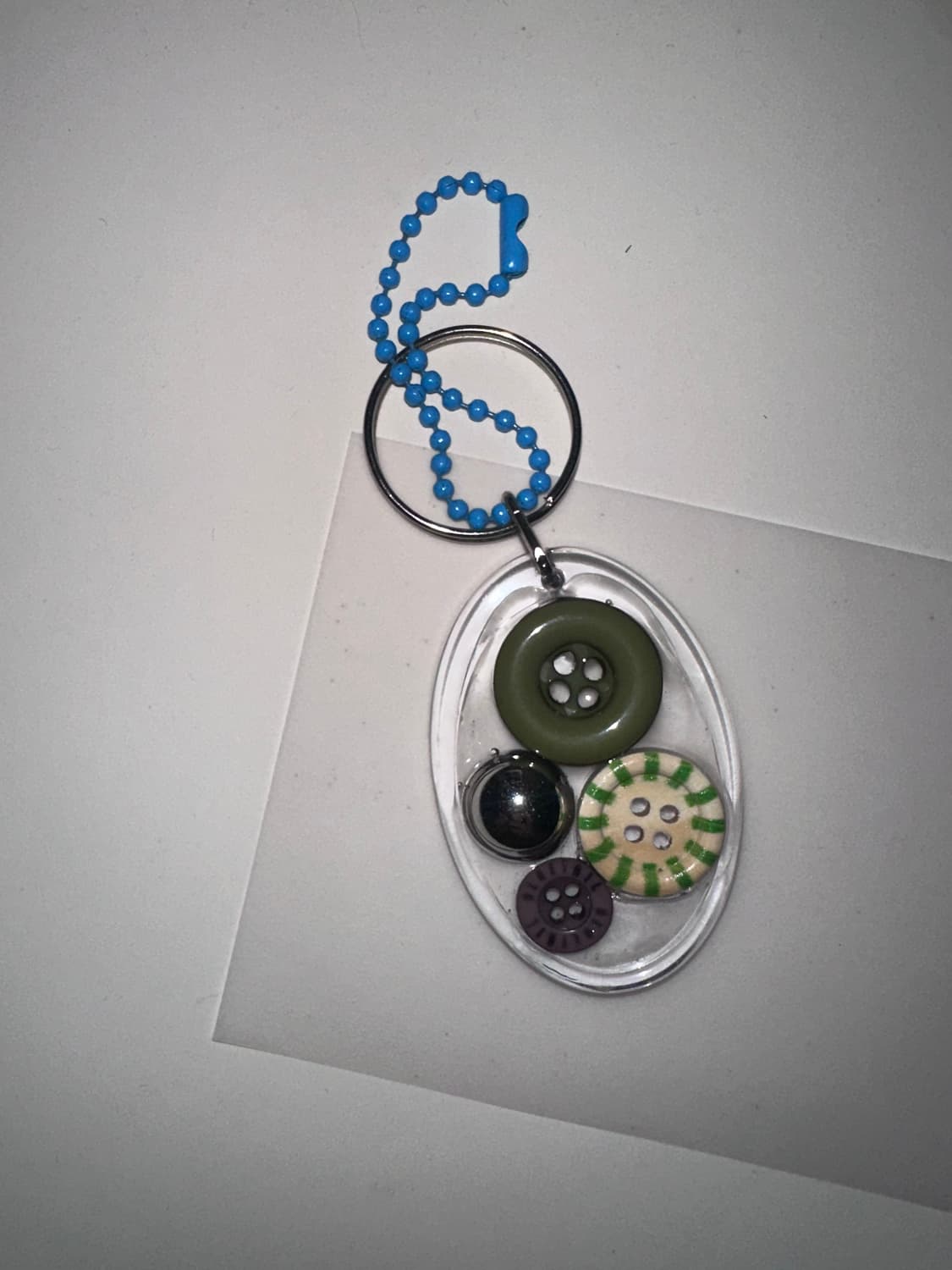 핸드메이드 빈티지 그린 포인트 버튼 키링 상품이미지1