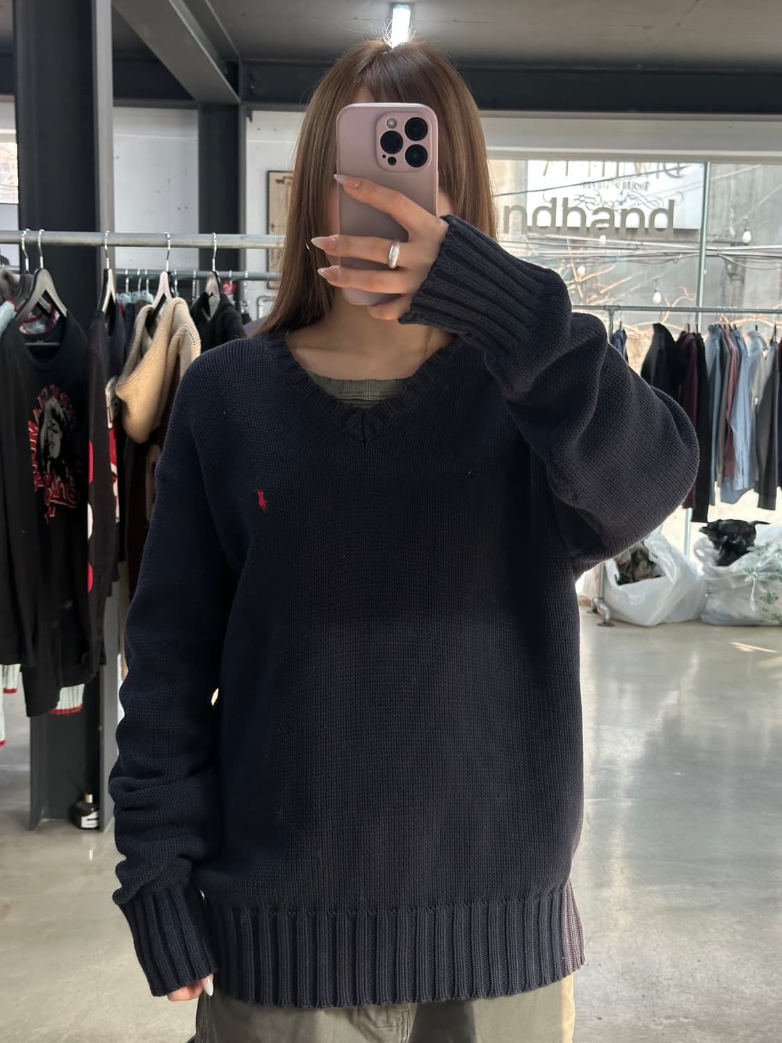 폴로랄프로렌 브이넥 코튼니트 네이비 상품이미지4