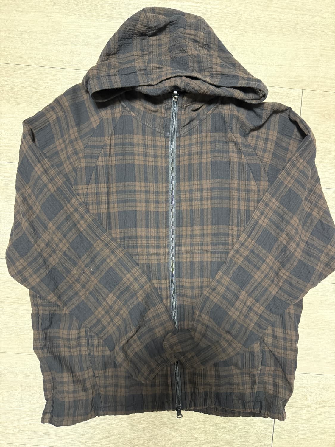 폴리테루 휴먼인덱스 휴먼 체크 후디 파카 브라운 상품이미지2