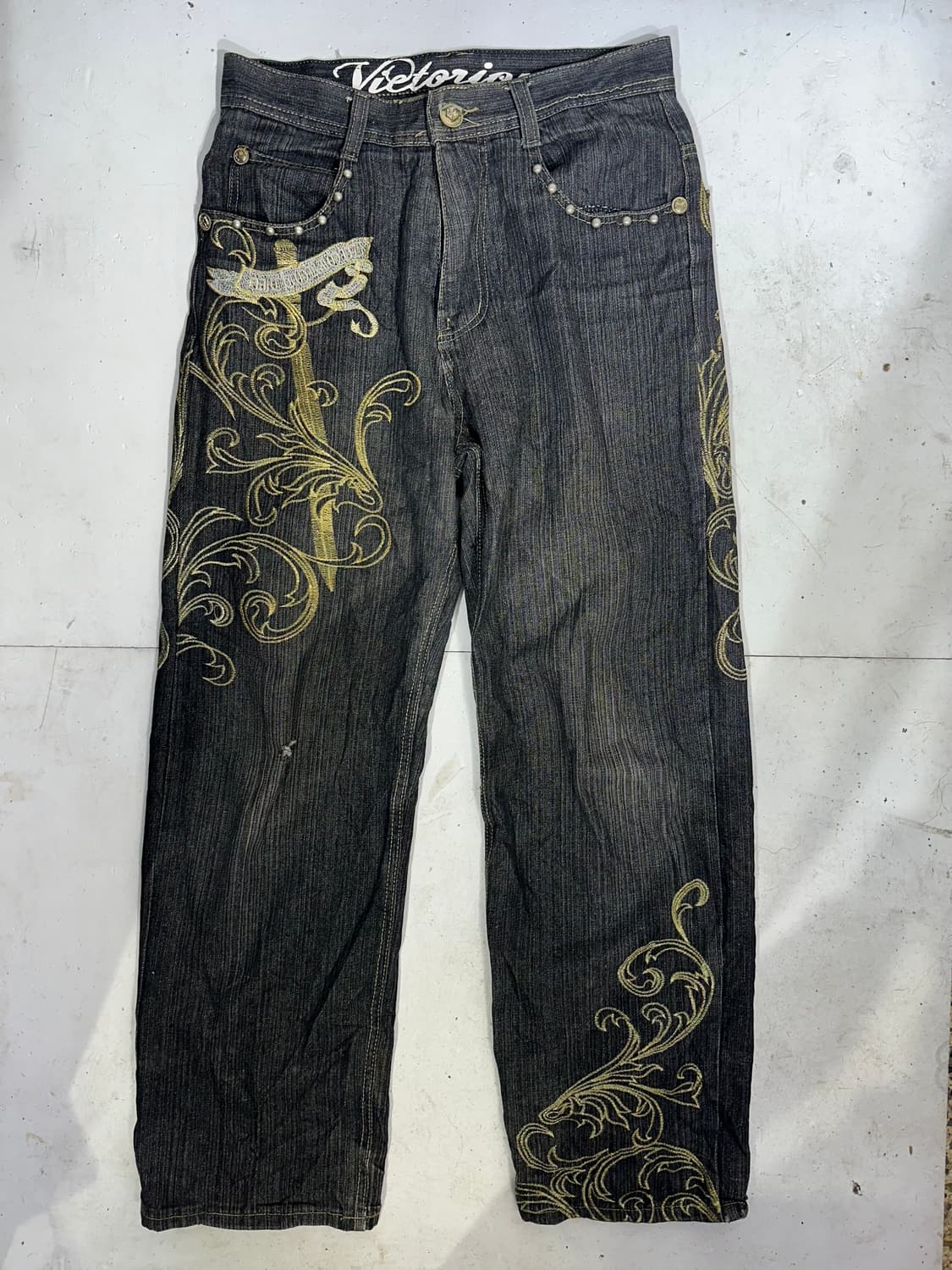 빈티지 흑청 올드스쿨 대대장 힙합 데님 팬츠 32 상품이미지4