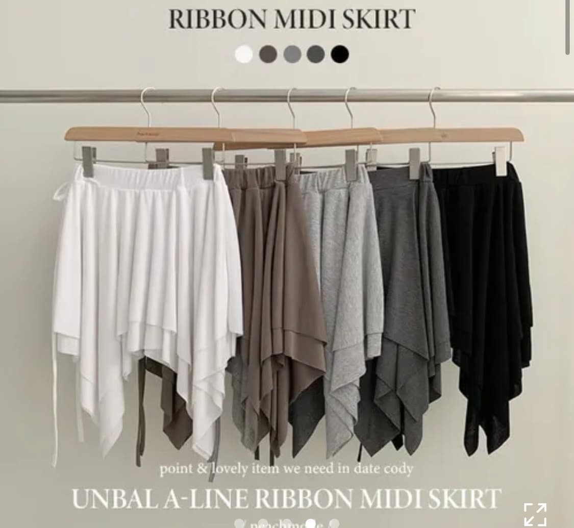 로린 언발 플레어 A라인 치마 리본 미드 스커트 블랙 상품이미지5