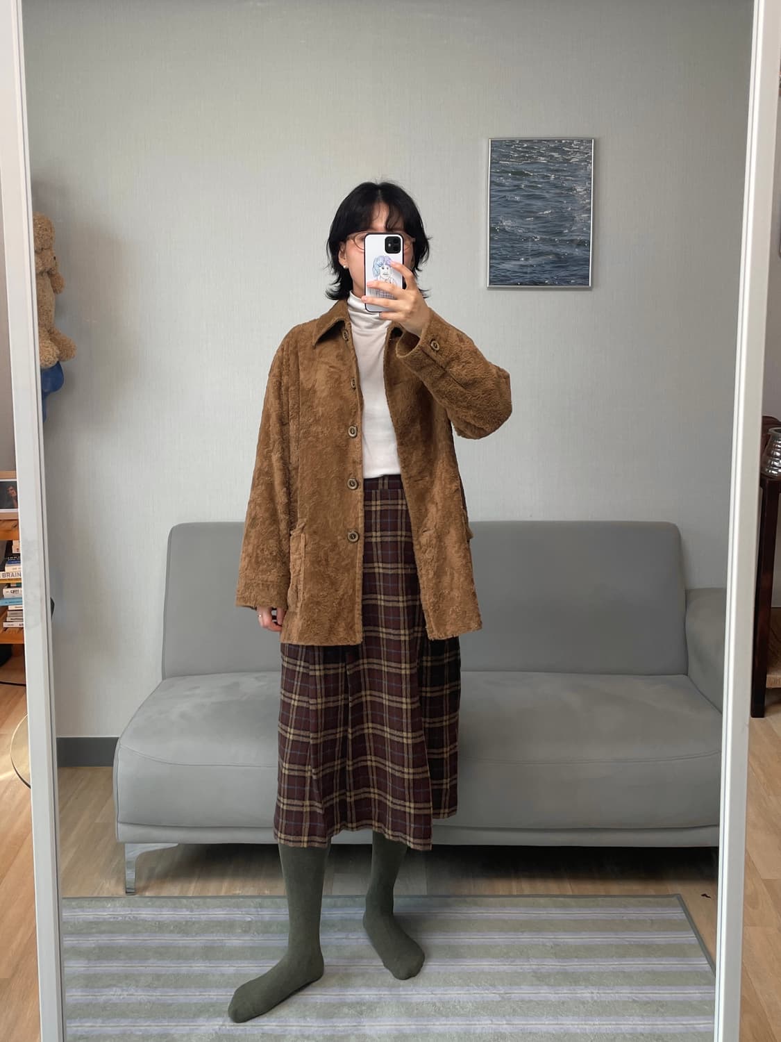 일본 빈티지 체크 스커트 브라운 상품이미지2