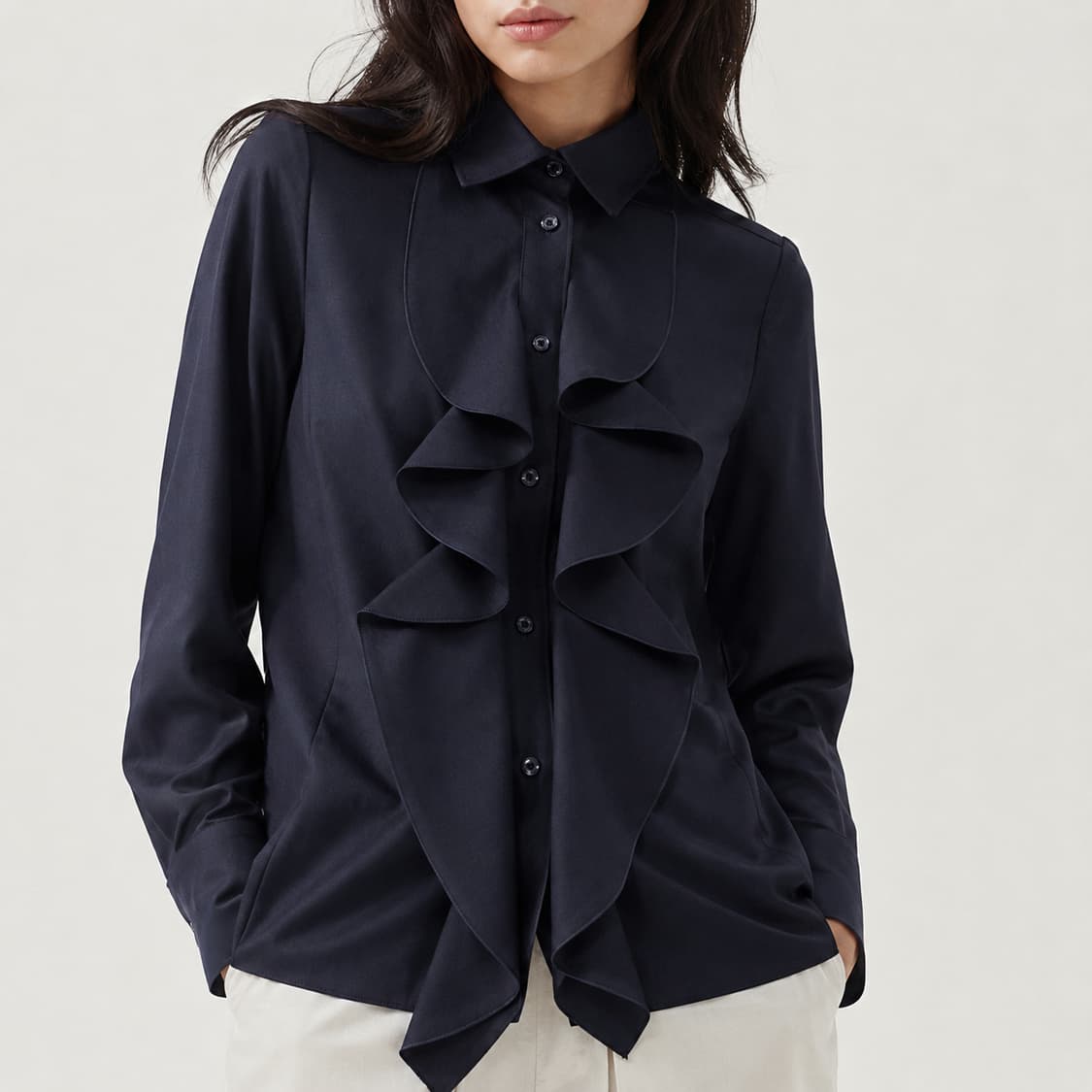 막스마라(Max Mara) 화이트라벨 퓨어 울 프릴 블라우스 44 상품이미지1