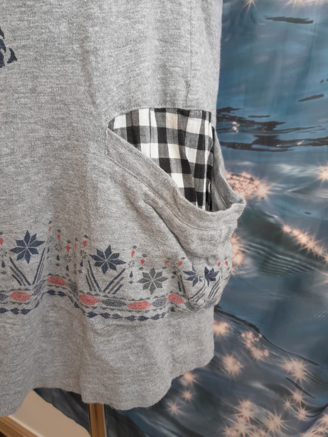 체크 레터링 포켓 후드 반팔 상품이미지3