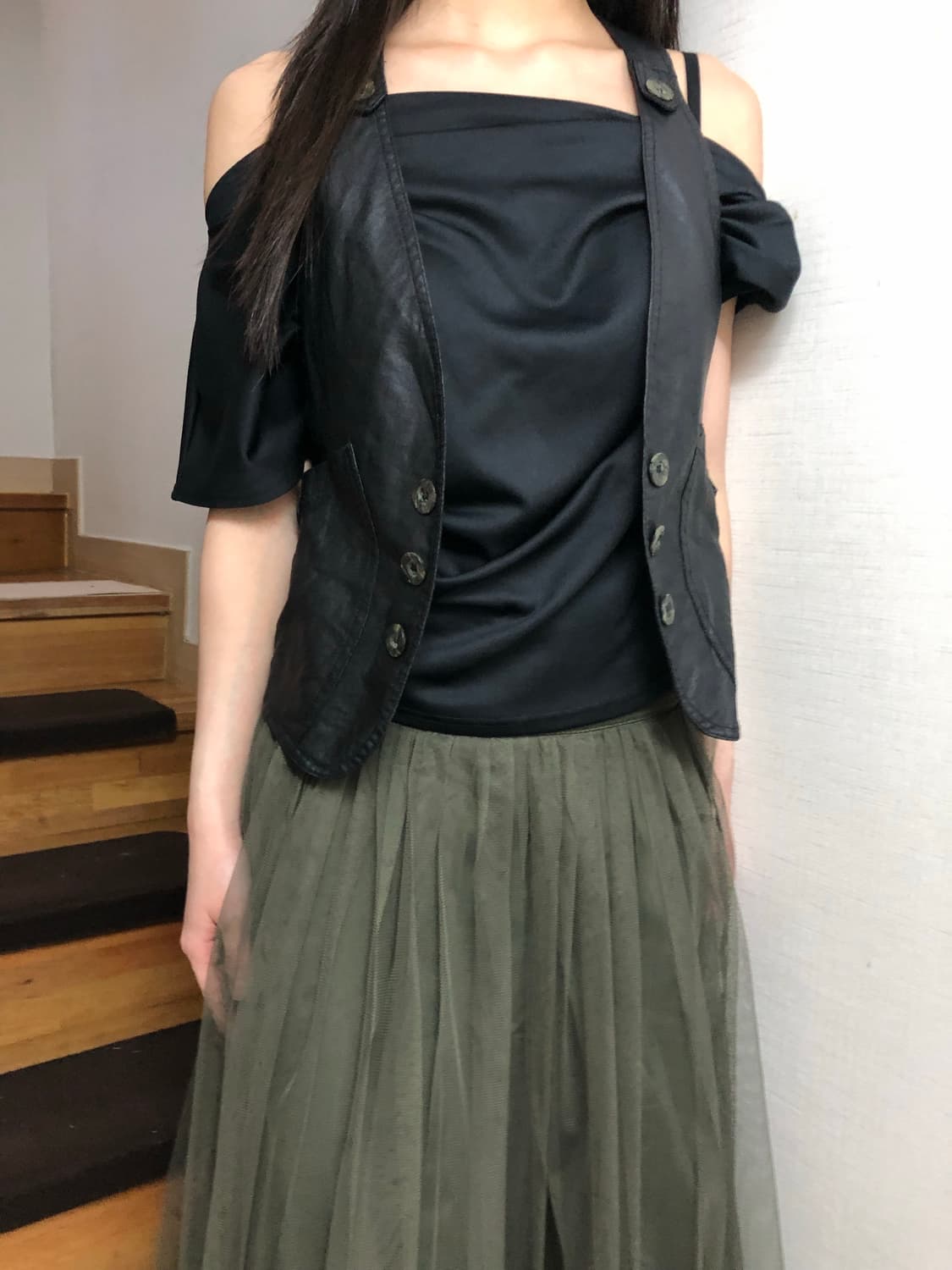 빈티지 블랙 레더 베스트 상품이미지4