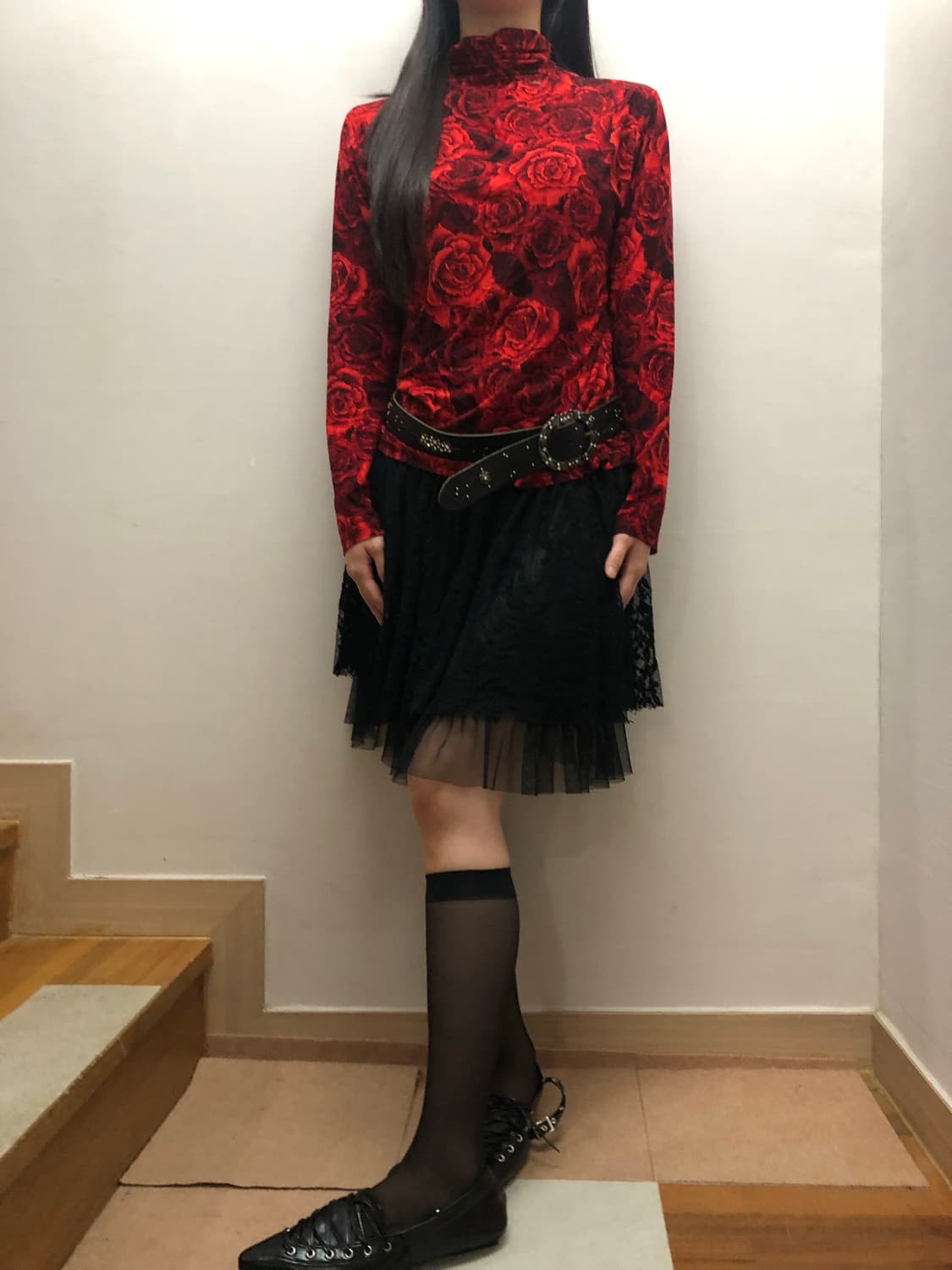 빈티지 레드 오리엔탈 플라워 탑 상품이미지4