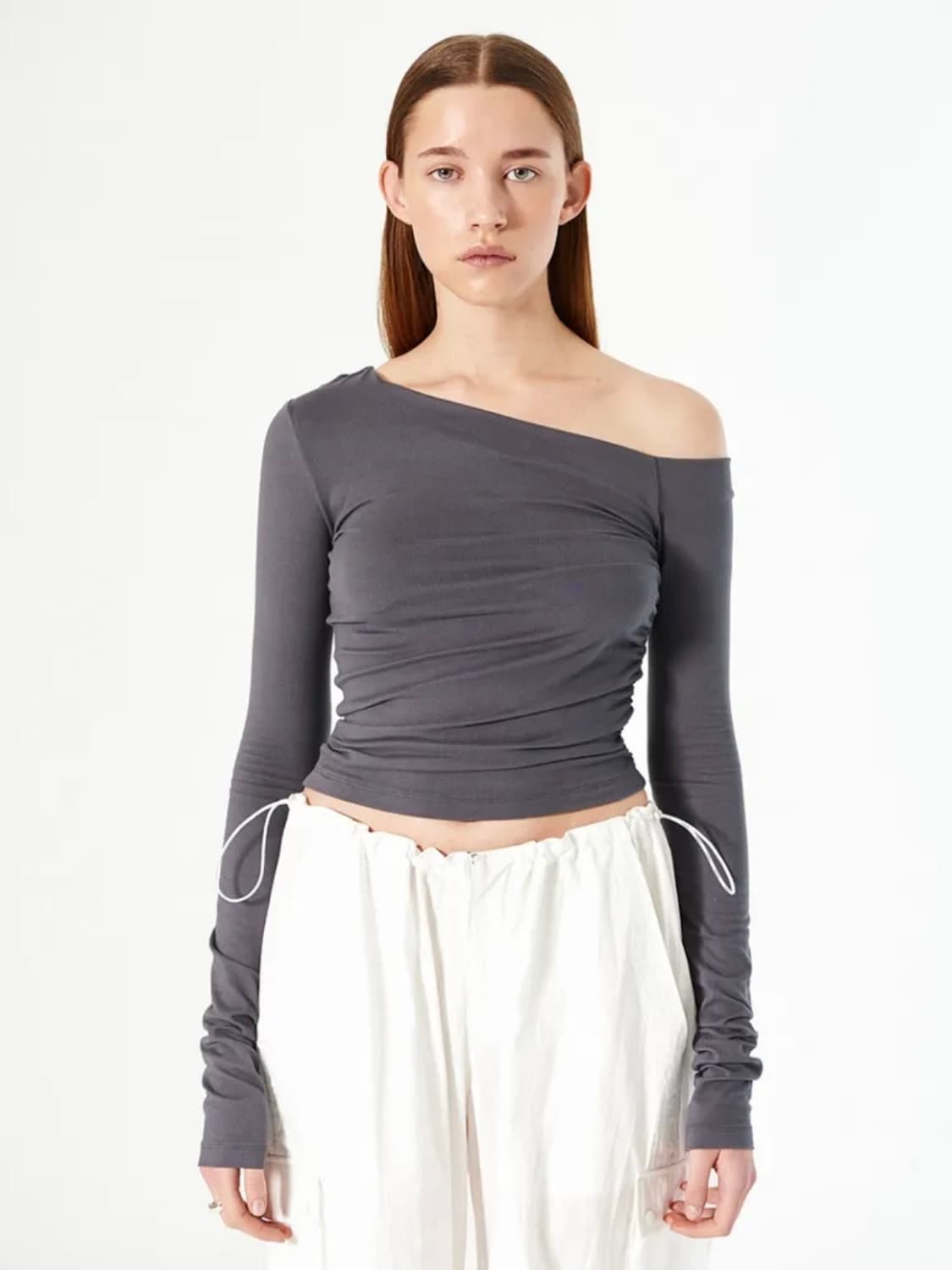 다이애그널 ONE SHOULDER SOFT TEE (grey) 상품이미지1