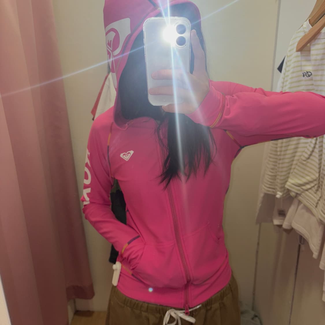 록시 래시가드 후드집업 재킷 핫 핑크 상품이미지2