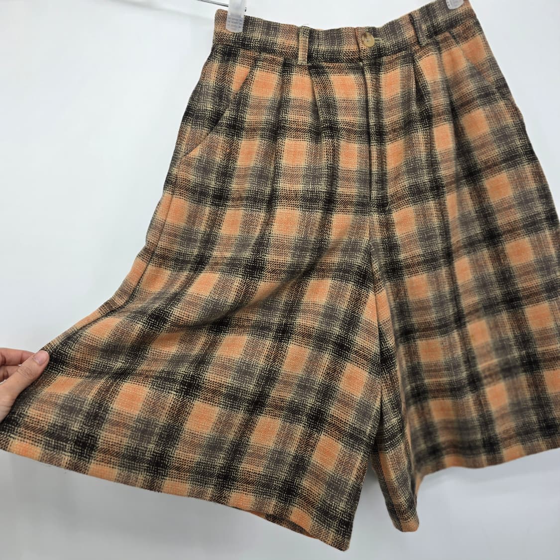 일본 빈티지 큐롯 팬츠 체크 패턴 울 반바지 상품이미지2