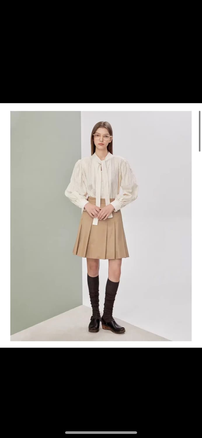 앳코너 치노 플리츠 미니 스커트 베이지 s 상품이미지1