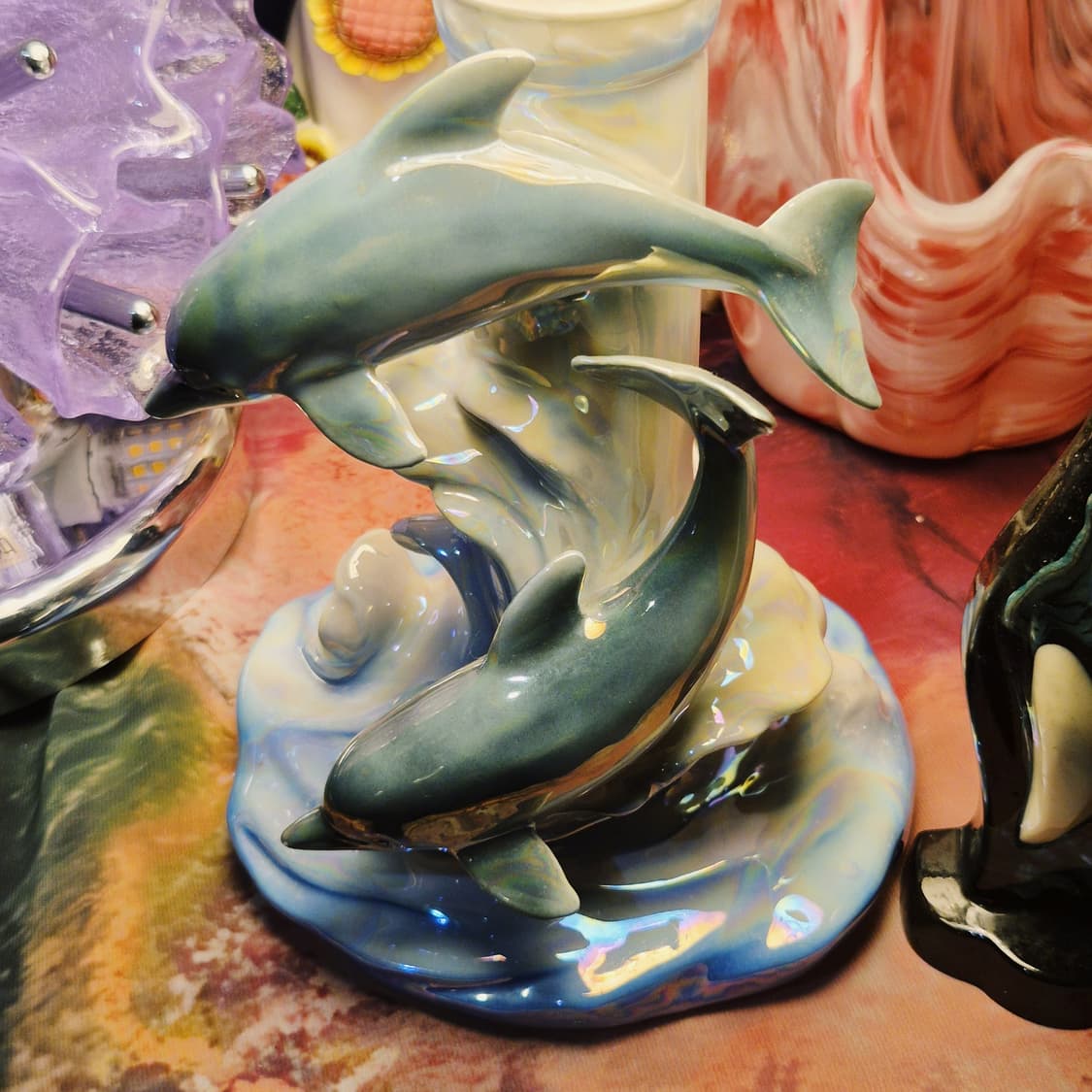 80s 가토 공예 도자기 돌고래 오로라 스탠드 램프 상품이미지7