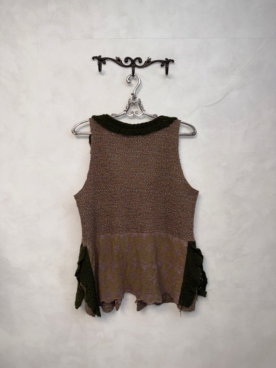Pink brown bohemian floral knit vest 상품이미지3