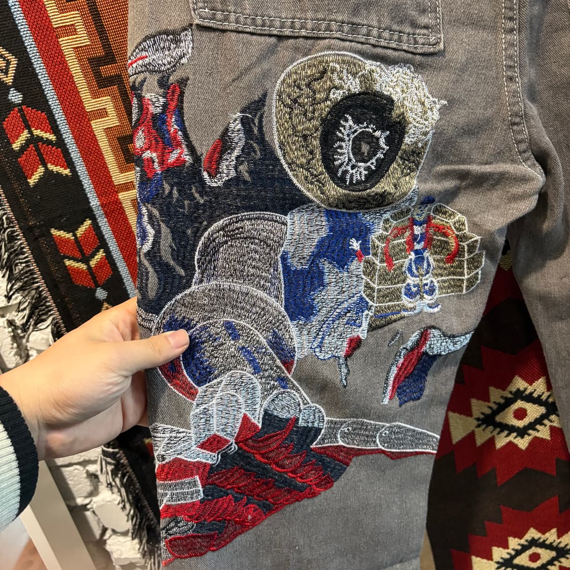 빈티지 백 자수 일제풍 데님팬츠 상품이미지4