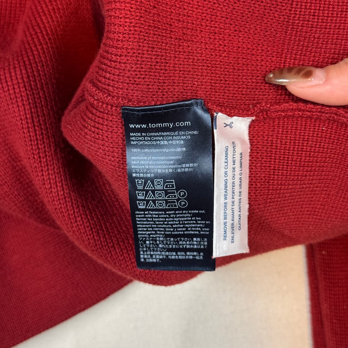 S) 타미힐피거 프리미엄코튼 니트 집업 레드 2way지퍼 상품이미지8