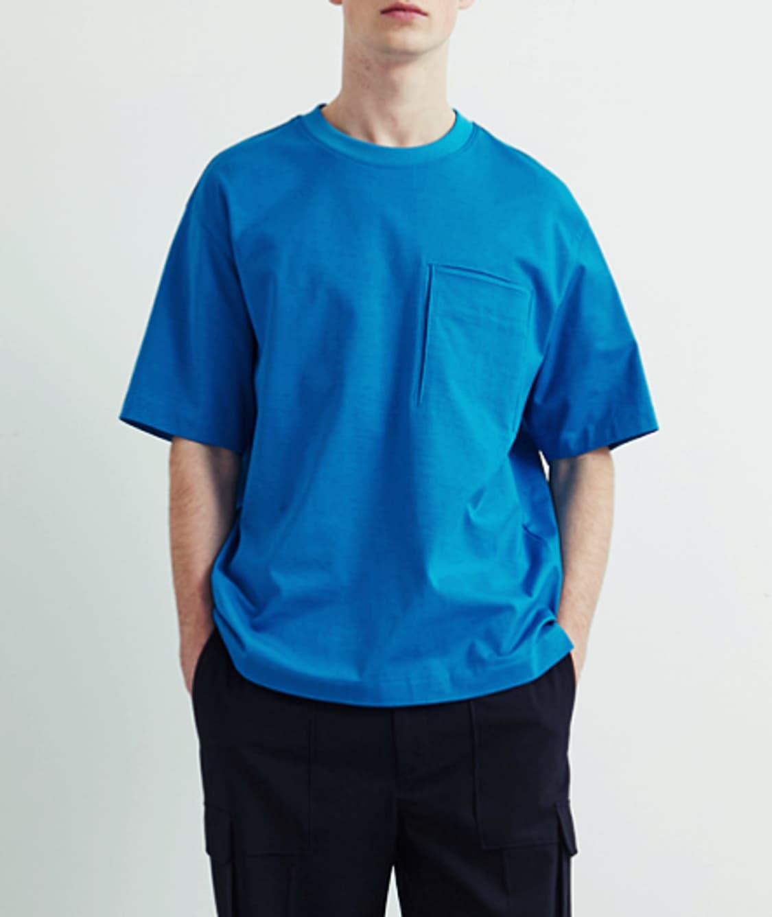 타임옴므(TIME HOMME)라운드넥 포켓 반팔티셔츠 블루 상품이미지1