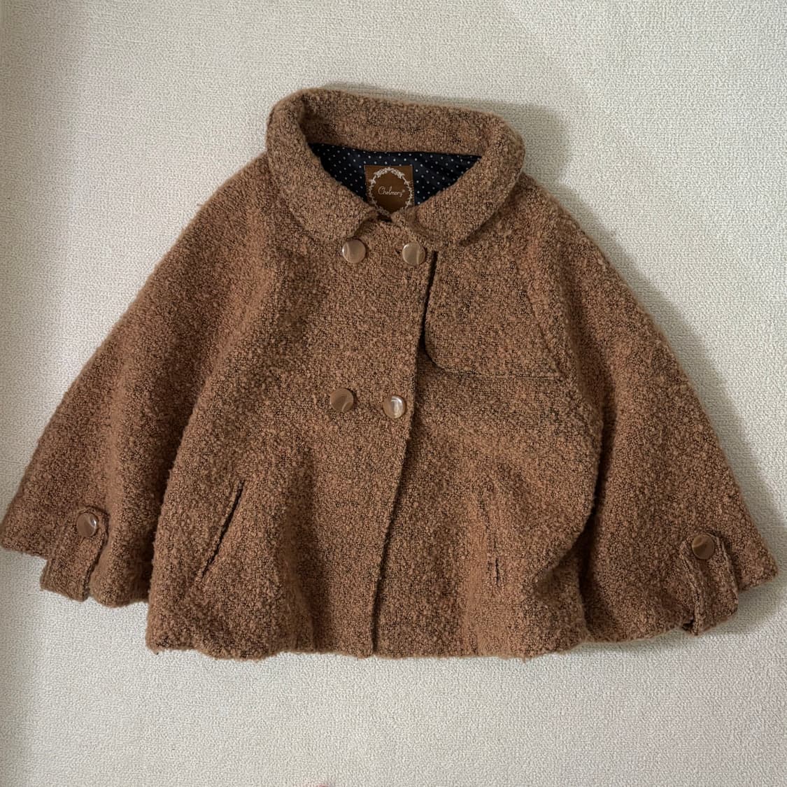 일본빈티지 모리걸 모리룩 브라운 뽀글이 도트 안감 케이프 상품이미지1