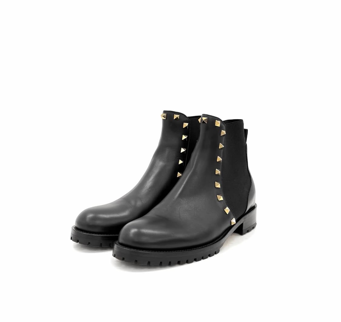 [37.5] 발렌티노 여성 락스터드 레더 리뱃 앵클 첼시 부츠 블랙 상품이미지1