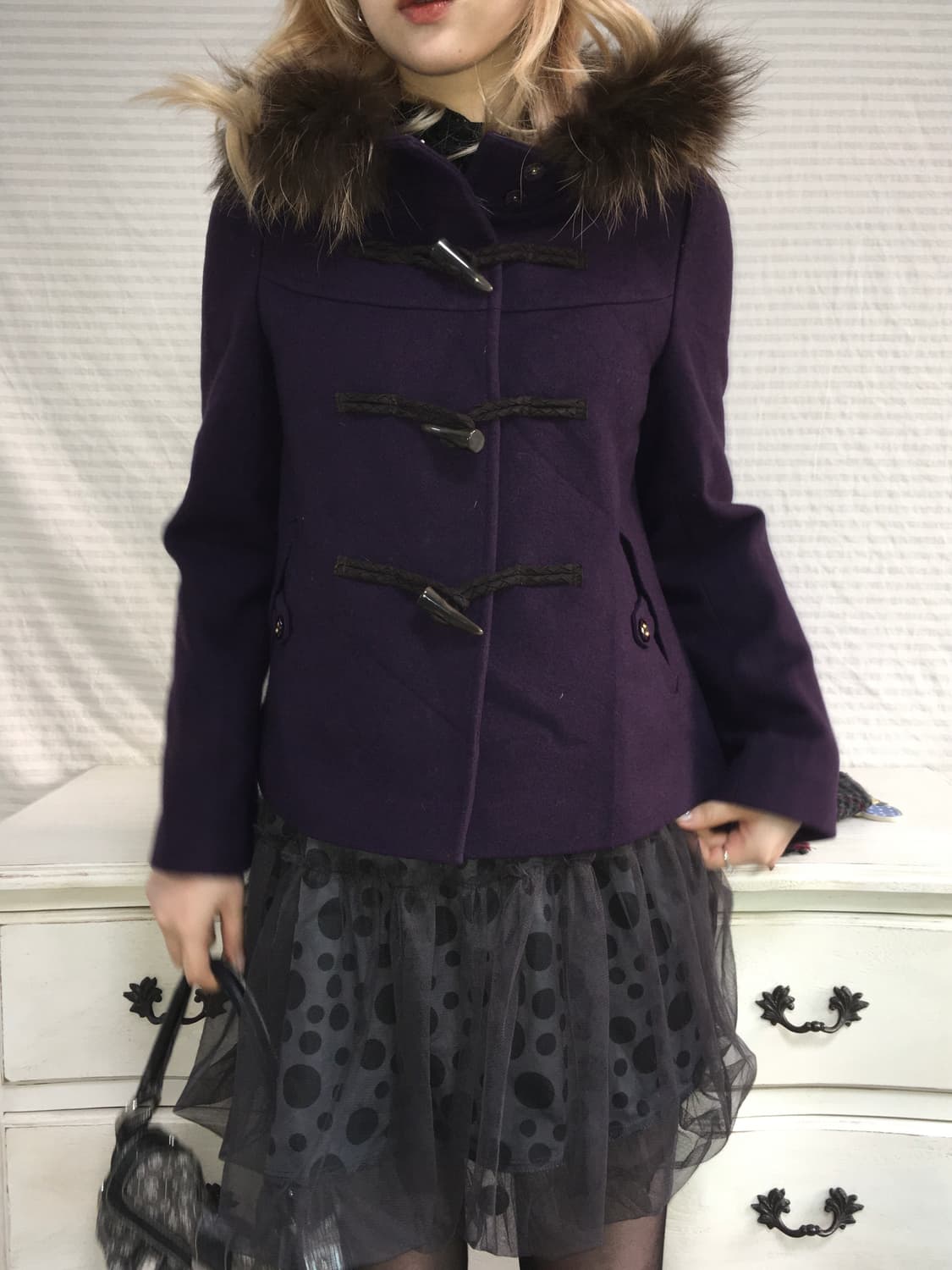 일본빈티지 퍼플 더플 하프코트 상품이미지5
