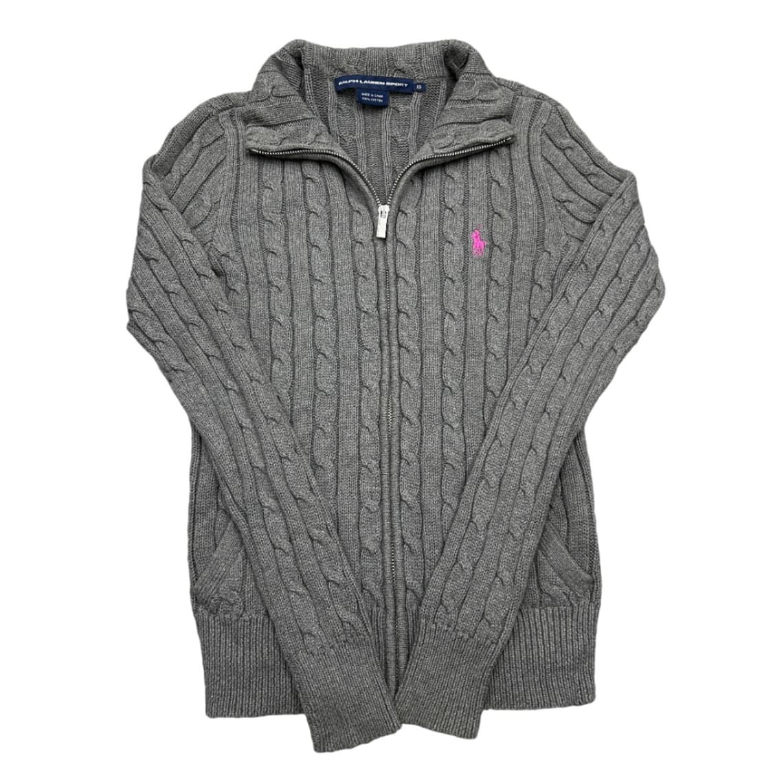 폴로 랄프로렌 핑크포니 그레이 꽈배기 니트 집업 상품이미지1