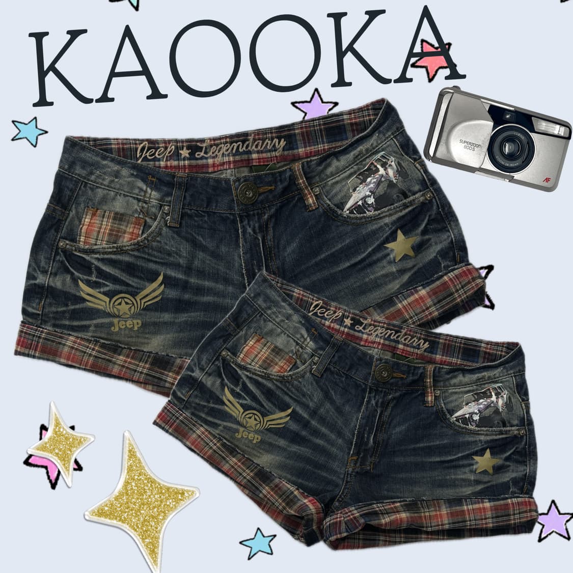 Jeep 빈티지 y2k 워싱 펑크 숏 팬츠 데님 체크 겨울 반바지   상품이미지1