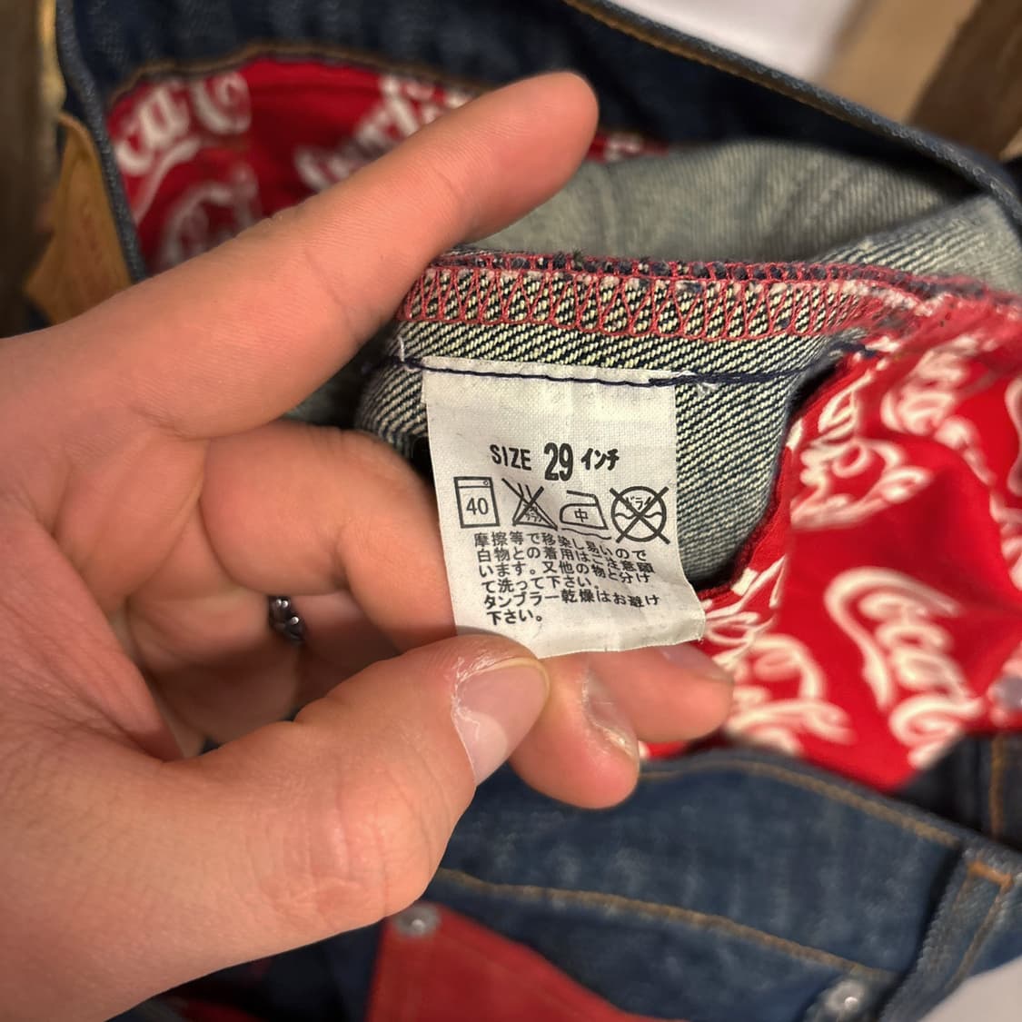 리바이스X코카콜라 레더포켓 3D 커브드진 인디고 데님팬츠 N395 상품이미지8