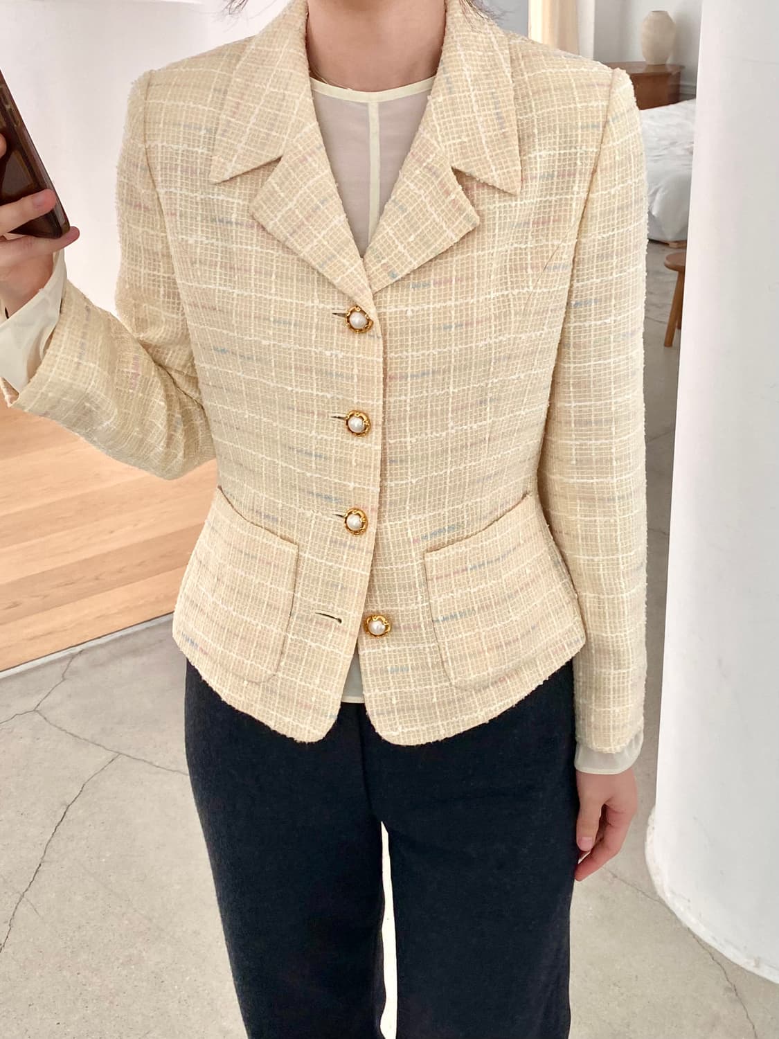 버터 아이보리 빈티지 트위드 재킷 상품이미지7