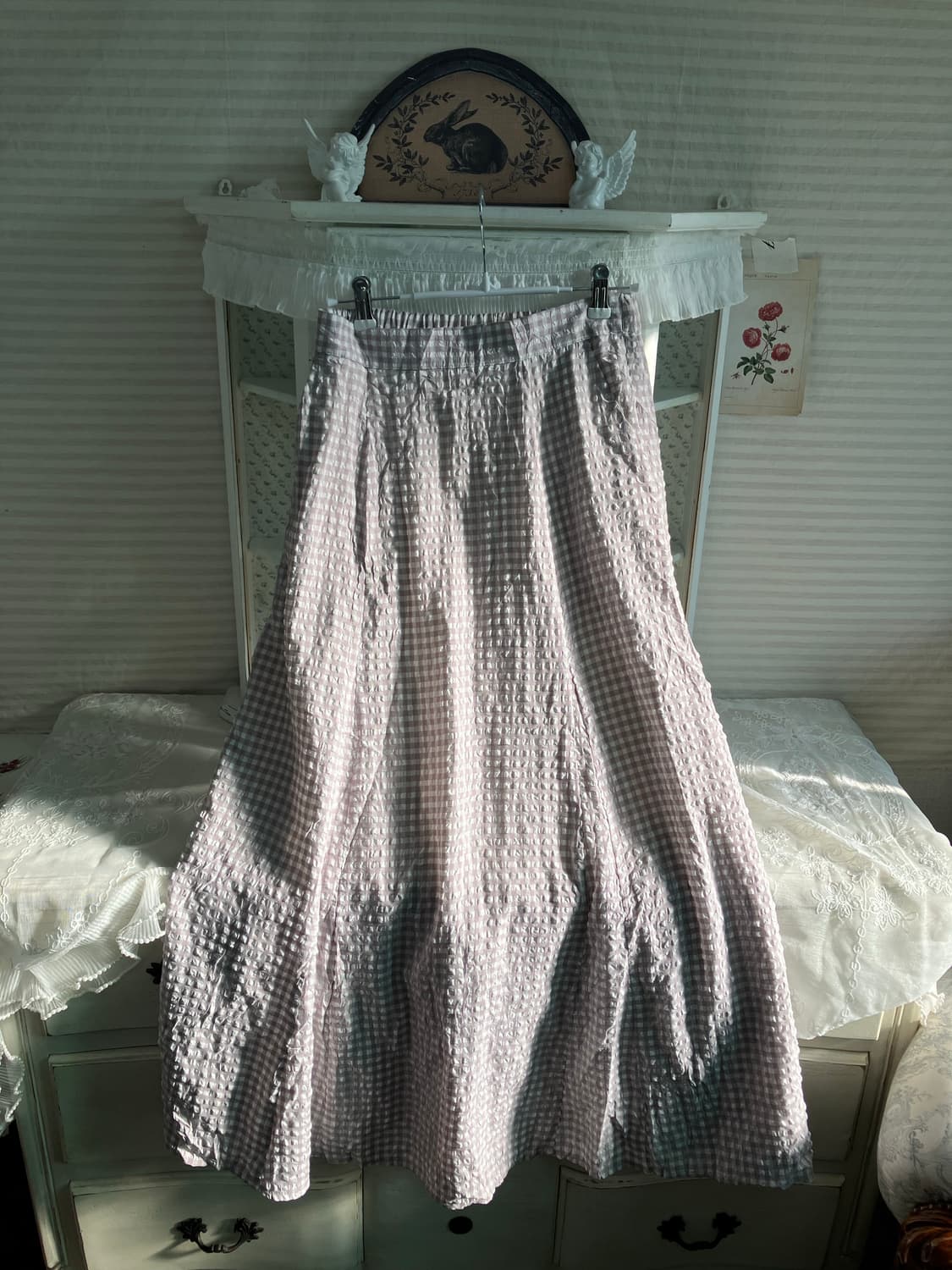 빈티지 페일퍼플 체크 롱스커트 상품이미지5