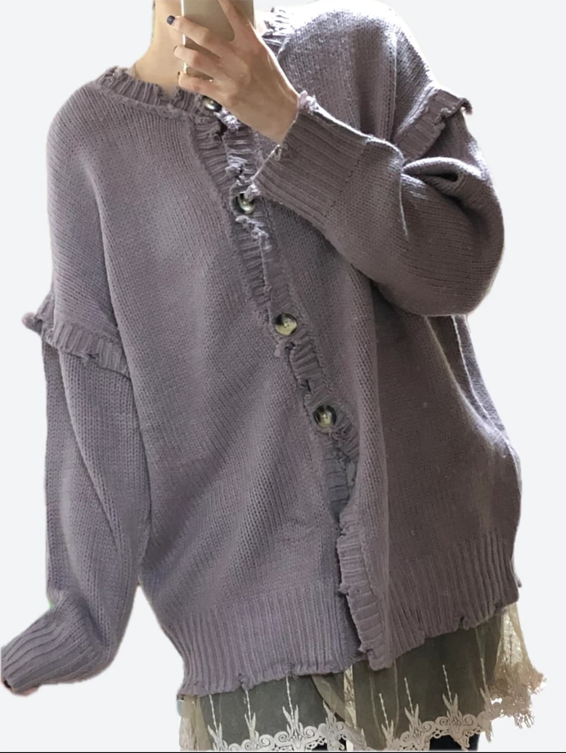 핑크 퍼플 데미지 포인트 가디건 상품이미지3