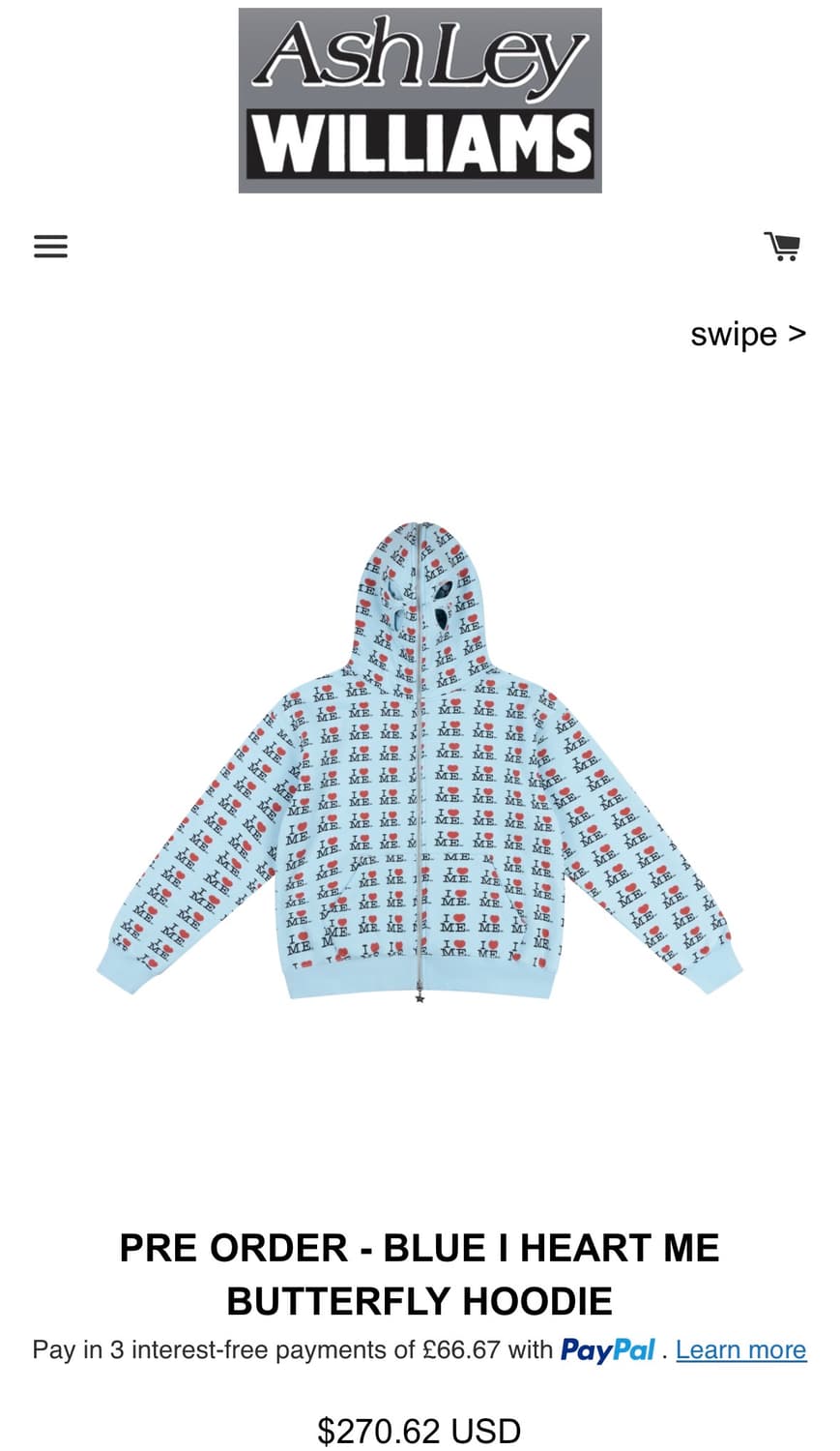 Ashely Williams I HEART ME 애슐리윌리엄스 후드집업 상품이미지1