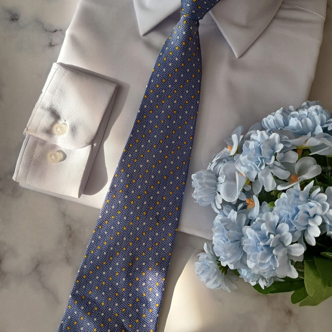 발망 실크 블루 헤링본 도트 넥타이 9.6cm A등급 A19173
 상품이미지6