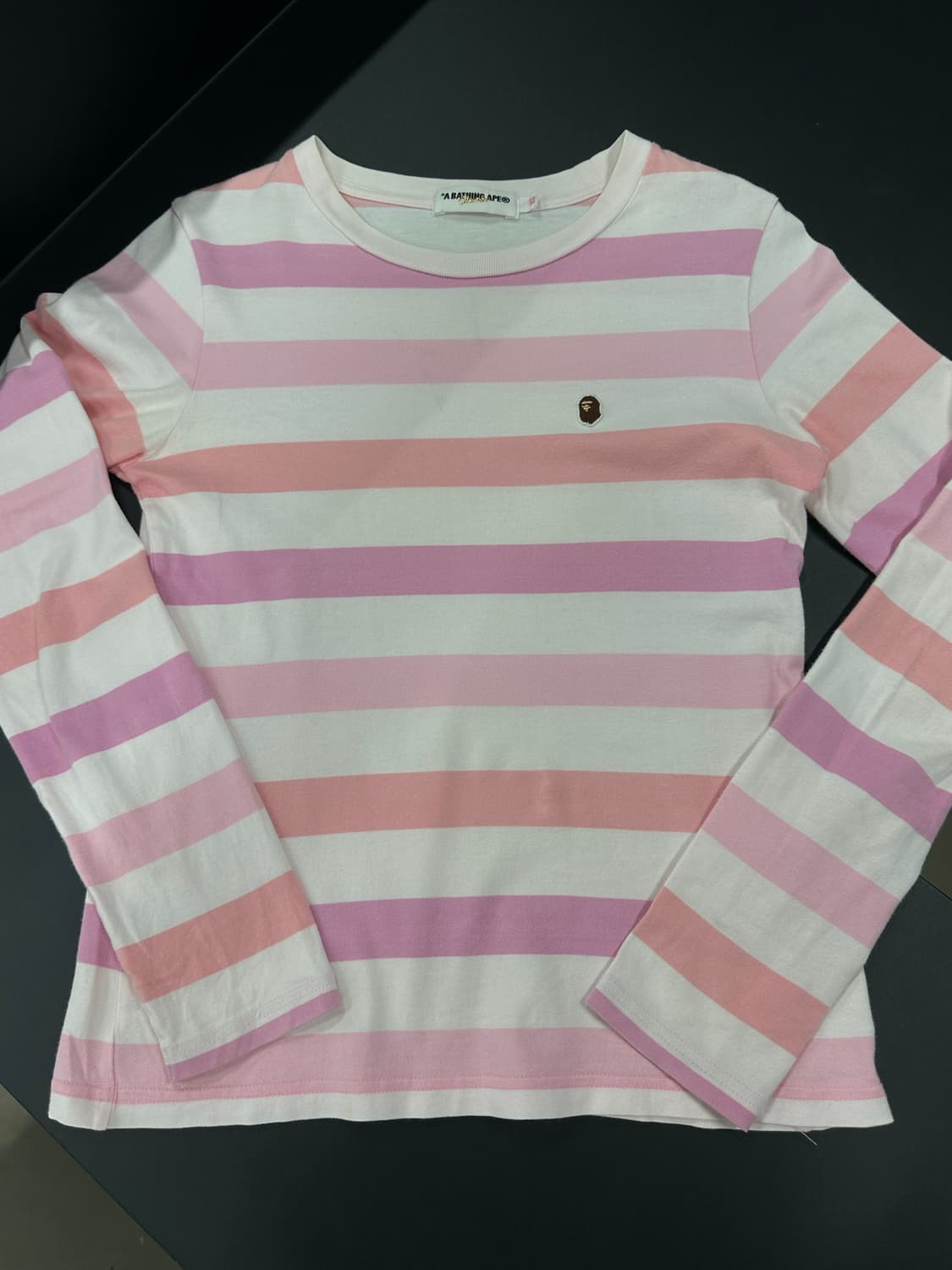  베이프 마일로 미니자수 스트라이프 핑크 긴팔 슬리브 상품이미지5