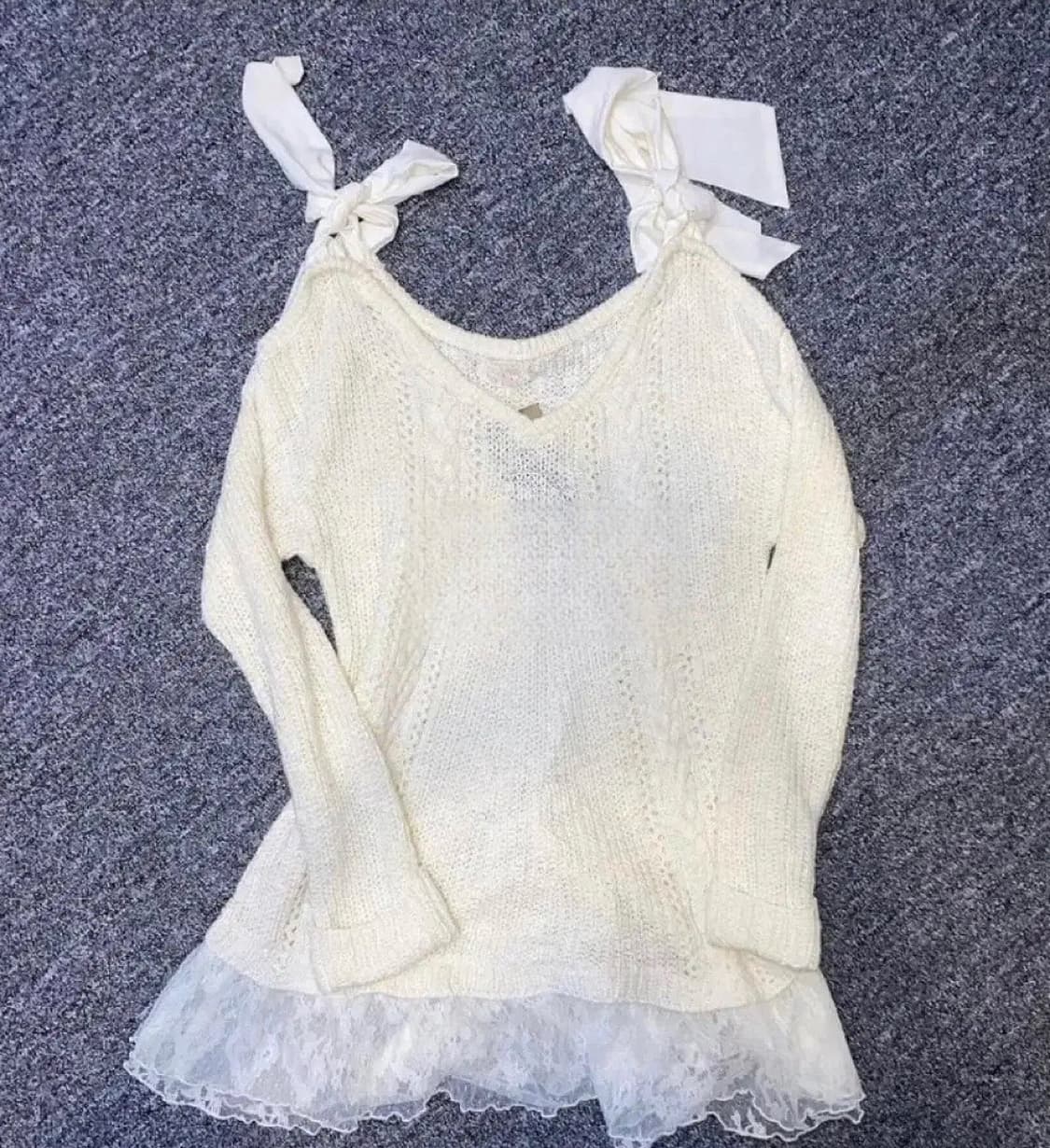 리즈리사 리본 오프숄더 니트 원피스 히메갸루 라떼갸루 상품이미지1