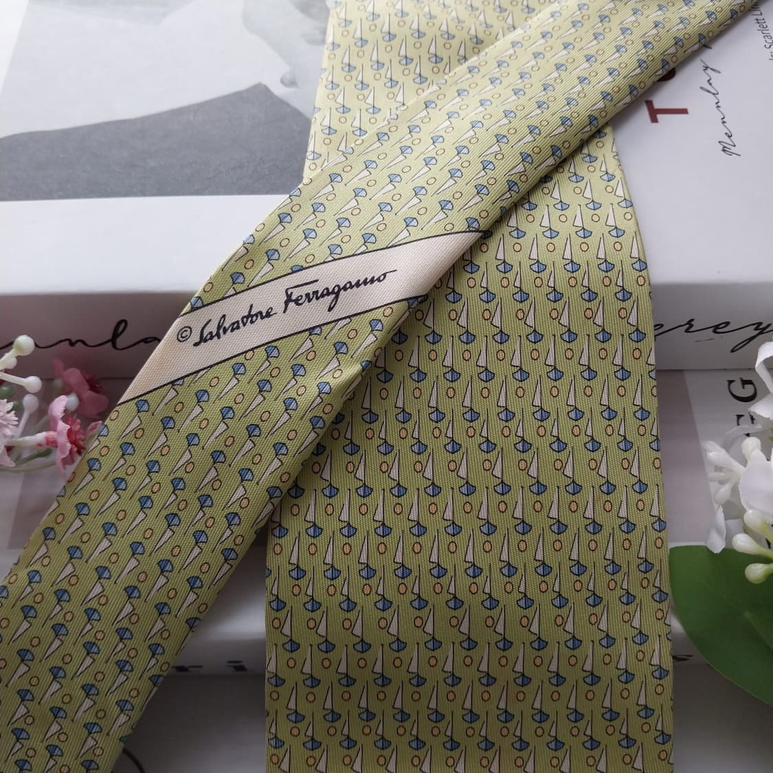 살바토레 페라가모 요트 모티브 넥타이 9.4cm A~B등급 K2177 상품이미지7