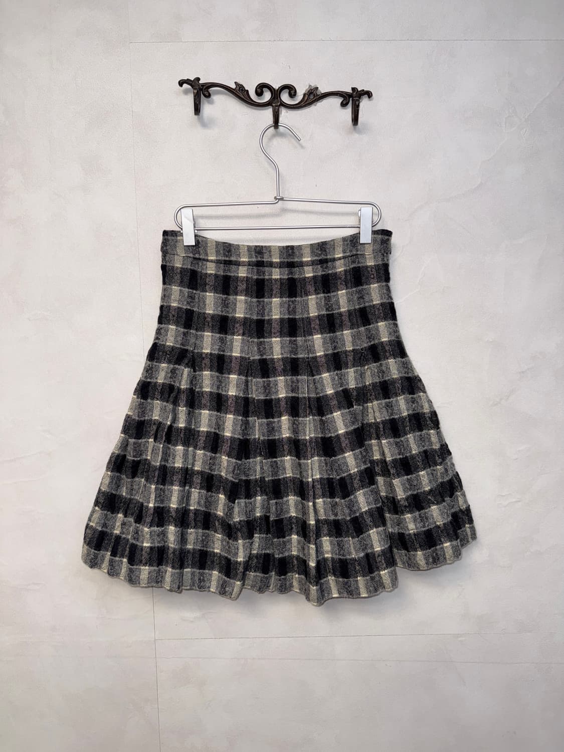 Charcoal check wool pleats skirt 상품이미지1